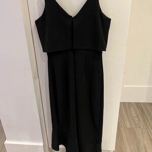 Lisa & Lucy Black Formal Asymmetrical Ruffle Midi Womens Dress Sz XS